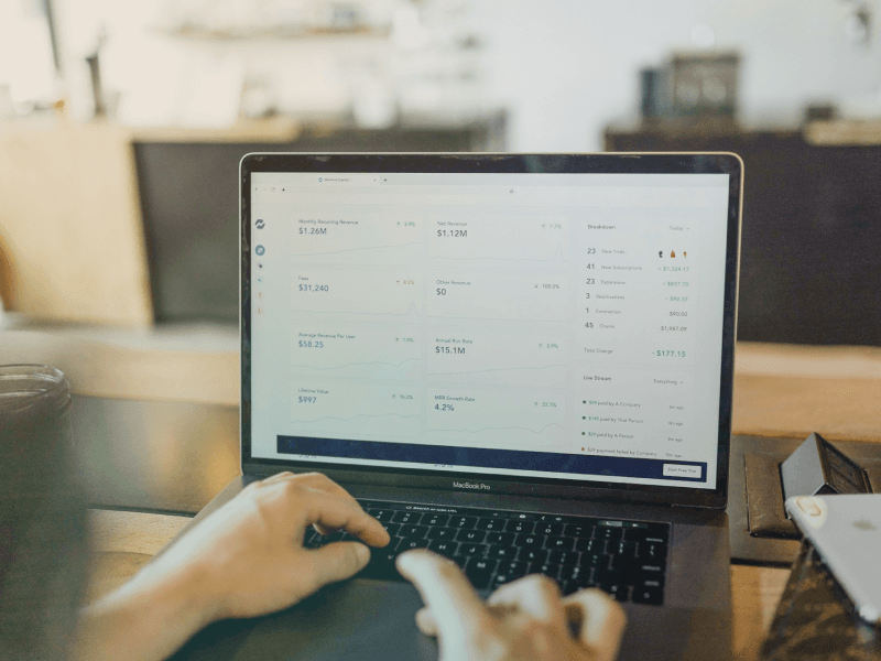 laptop with statistics on